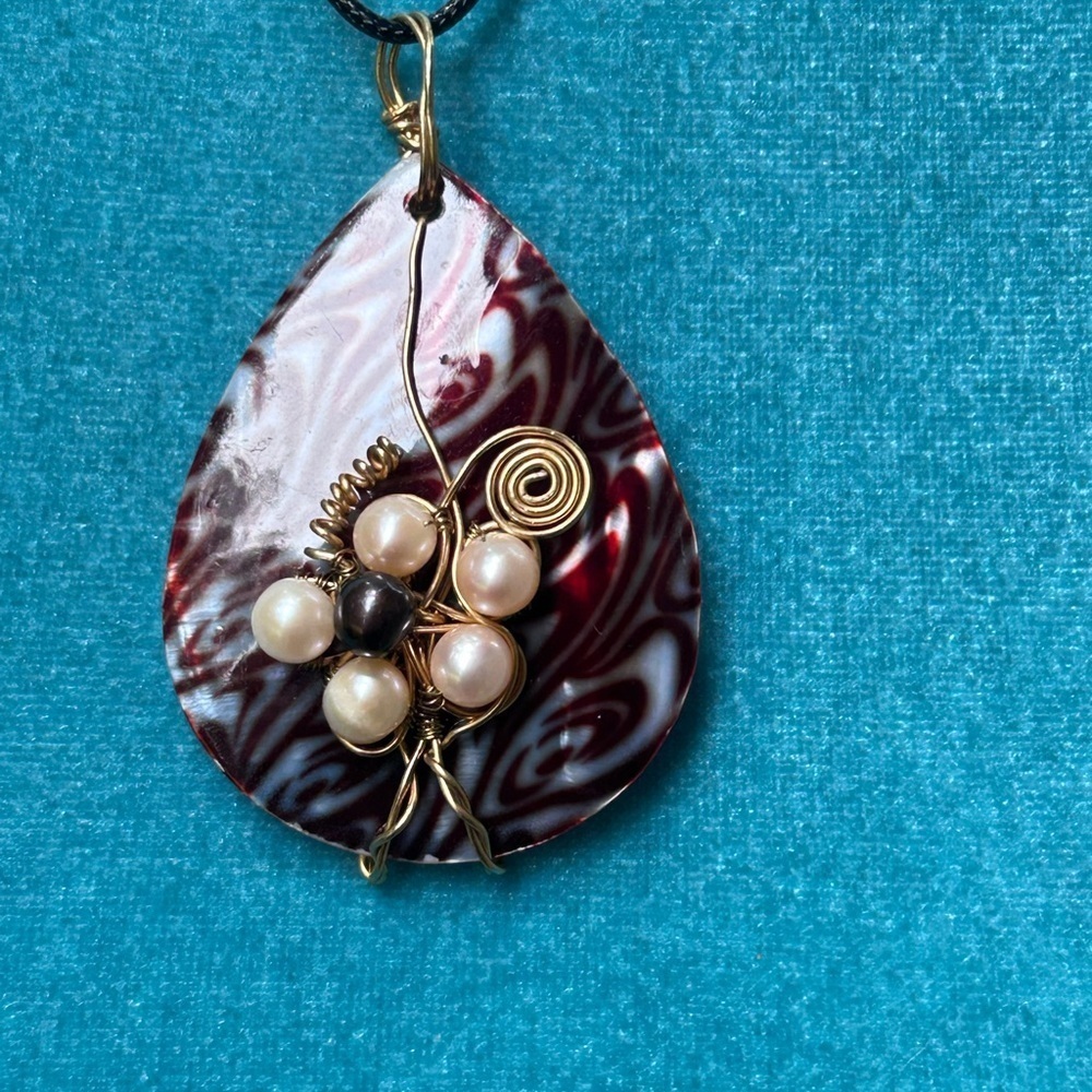 Vintage Blister Pearl Hand Dyed Pendant With Wrapped Accents